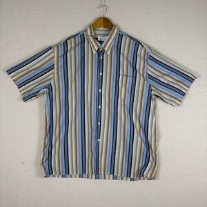 Vtg 90s Tuttle Button Down Mens XXL Stripes Cotton Short Sleeve Made in Italy